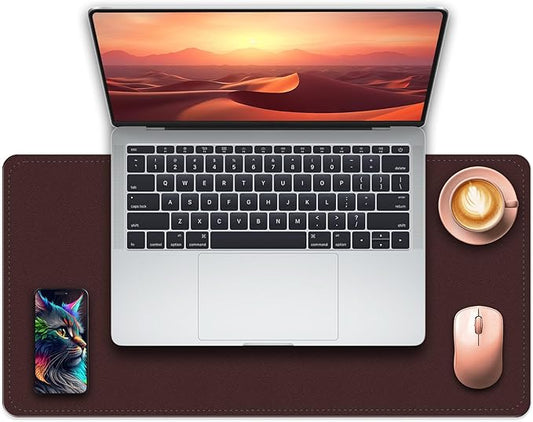 Non-Slip Desk Pad, 24" x 14" Large Mouse Pad, PU Leather Desk Mat with Suede, Laptop Desk Pad, Waterproof Keyboard Pad, Desk Blotter for Office/Home/Decor (Brown Coffee)