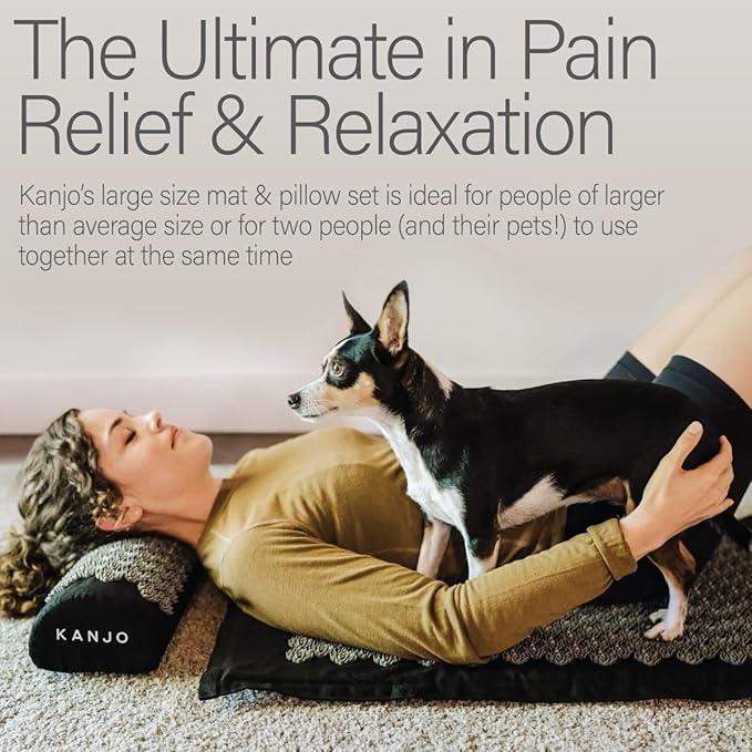 Kanjo Acupressure Mat and Pillow Set for Back Pain Relief & Neck Pain Relief, with Pressure Points for Muscle Pain Relief with Travel Bag - Black XL