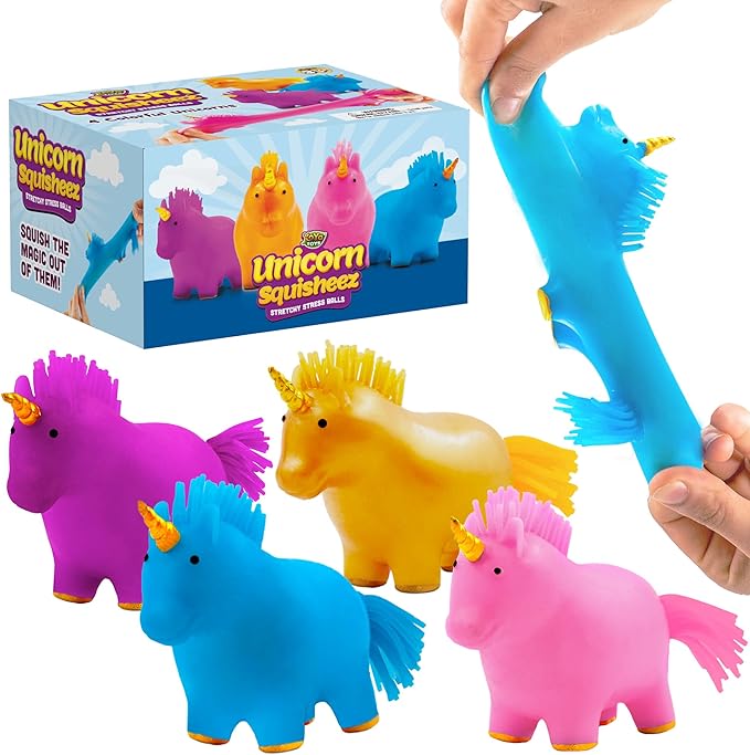 YoYa Toys Unicorn Squisheez Squishy Stress Relief Balls (Set Of 4) | Stretchy Magical Fidget Toys For Boys, Girls & Adults | Cute Colorful Sensory Squeeze Stretch Toy | Great For ADHD, Autism, Anxiety