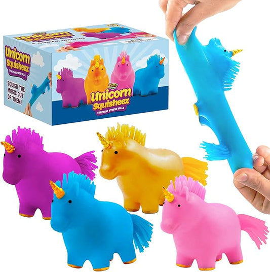 YoYa Toys Unicorn Squisheez Squishy Stress Relief Balls (Set Of 4) | Stretchy Magical Fidget Toys For Boys, Girls & Adults | Cute Colorful Sensory Squeeze Stretch Toy | Great For ADHD, Autism, Anxiety