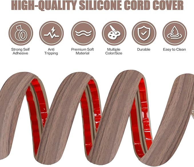 Floor Cord Cover Self Adhesive Cord Hider,10FT Cable Management, Extension Strip Protector for Wires, Prevent Cable Trips for Offices, Gyms, Exhibitions Cavity:0.47"(W) x 0.35"(H) Wood Walnut