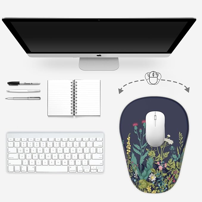Ergonomic Mouse Pad Wrist Support, with Memory Foam & Non-Slip PU Base, Comfortable Massage Design Mouse Pad Relieve Wrist Fatigue&Pain, Suitable for Computer, Office and Home(05Midnight Flower)