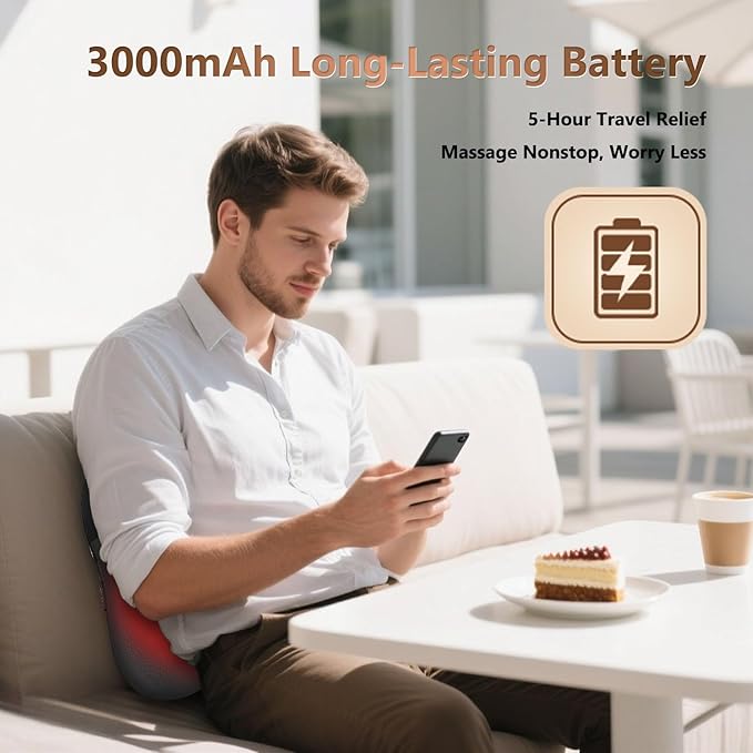 Back Massager, Shiatsu and Percussion Massage, Cordless Lower Back Massage for Pain Relief Deep Tissue, Back Massager with Heat，4D Neck Massager and Massage Pillow fror Shoulder, Black