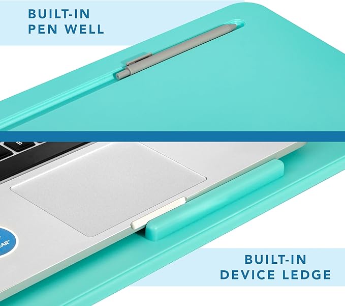 LAPGEAR Original Lap Desk – Large (17.9” x 13”) | Fits Up to 17.3” Laptops | Cushioned with Device Ledge, Pencil Tray & Handle | Portable & Lightweight | Aqua Sky – Style No. 45159