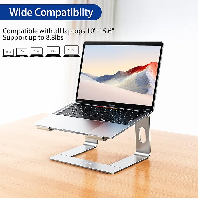 BESIGN LS03 Aluminum Laptop Stand, Ergonomic Detachable Computer Stand, Notebook Riser Compatible with Air, Pro, Dell, HP, Lenovo More 10-15.6" Laptops, Silver