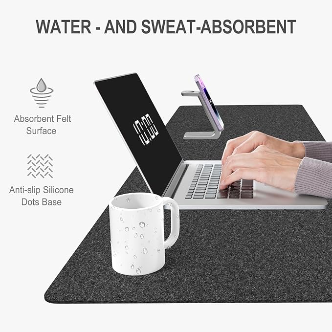 Auhoahsil Felt Desk Mat, Minimalist Large Mouse Pad XL 31.5 x 11.8 in, Desk Matt for Desktop, Keyboard, Laptop, Computer, Office, Work from Home, Gaming, Dark Gray