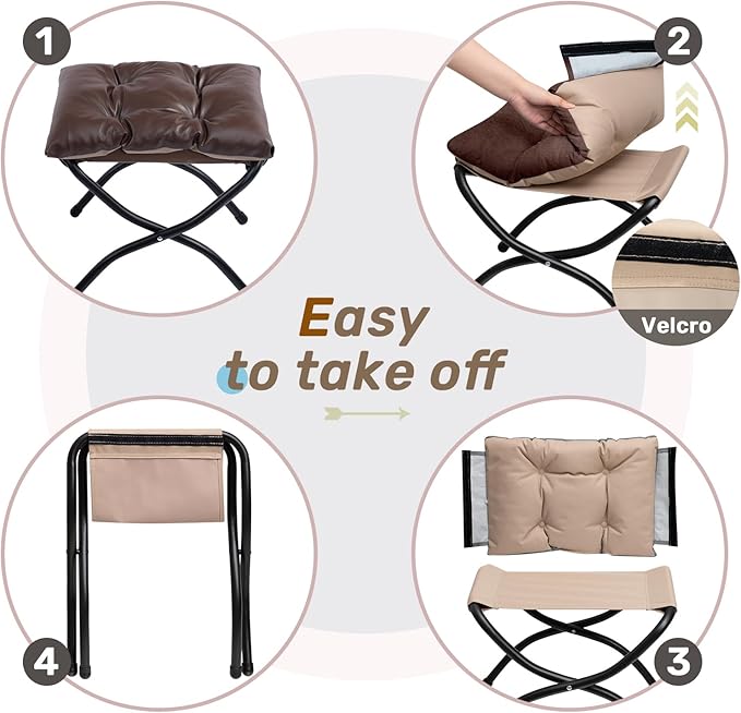 HollyHOME 15" H Folding Footrest Stool,Upholstered Foldable Ottoman with Padded Design. Features Metal Frame for Portability. Ideal for Sofas, Lazy Chairs,Living Room,Bedroom.PU Brown