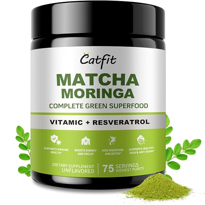 Matcha Powder – Superfood Blend with Moringa & Green Tea & Resveratrol, Energy & Focus Support, Immune & Antioxidant Defense, Vegan, Gluten-Free, 8oz