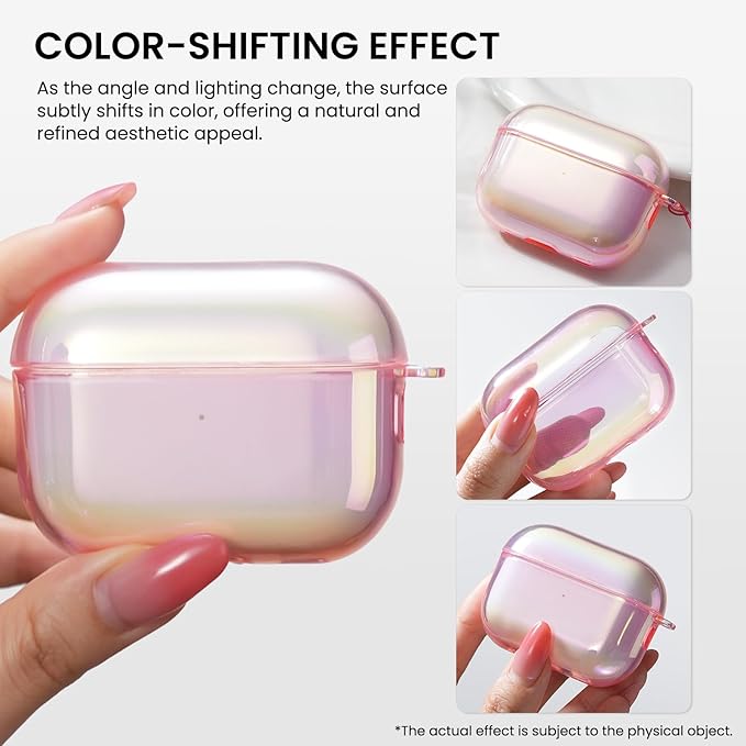 ORNARTO for AirPods Pro 2 Case 2023/2022–Stylish Gradient Clear TPU, LED Visible, Shockproof Protective Case Cover for AirPods Pro 2nd Generation with Lanyard-Aurora Pink