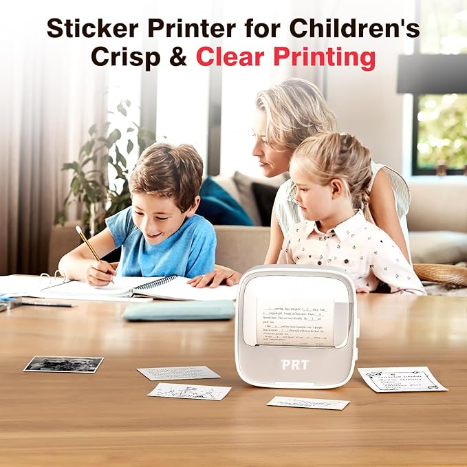 PRT Sticker Printer, Mini Thermal Printer Bluetooth Portable Sticker Maker with 1 Roll Paper, Print Pod, for Study Notes, Pictures, Labels, DIY, Multiple Templates for Phones & Tablets