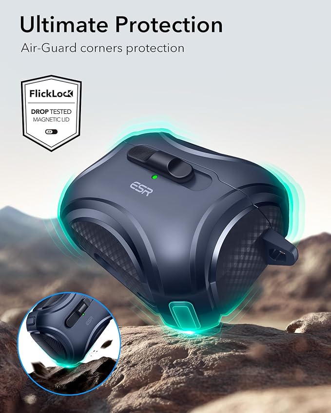 ESR for AirPods Pro 2 Case (2023/2022/2019, 2nd/1st Gen), Compatible with AirPods Pro 2nd Generation (USB-C/Lightning Cable), Effortless MagSafe, Drop-Proof Lock, Easy Open, Cyber Series,Blue