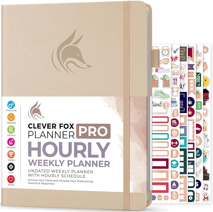 Clever Fox Planner PRO Schedule – Undated Weekly & Monthly Life Planner with Time Slots, Appointment Book & Daily Organizer, A4 (Seashell)