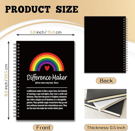 YAZMEEN Difference Maker Definition Blank Spiral Notebook（160 Pages） Rainbow Hardcover Sketchbook Social Worker Notebook Employee Appreciation Gift Funny Office Gift for Teacher Coworker Boss Leader