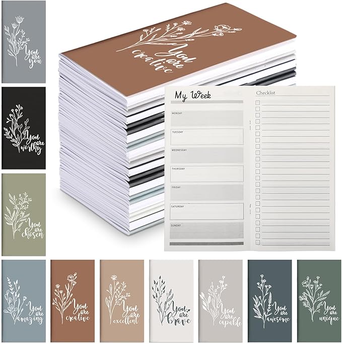 Qilery 30 Pcs Open House Gifts Bulk Habit Tracker Planner Bulk 2025 Pocket Calendars to Do List Weekly Goals Notepads for Employee Appreciation Housekeeping Teacher Welcome Gifts(Aesthetic Energetic)