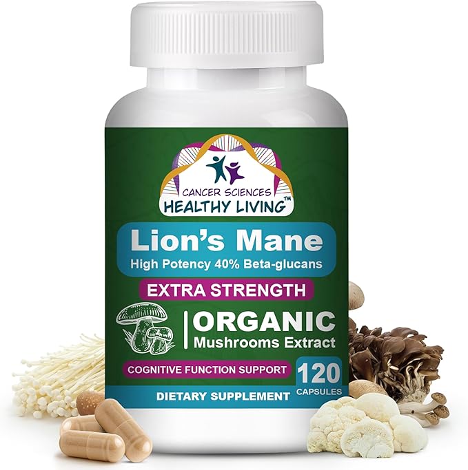 Cancer Sciences Organic Lions Mane Mushroom Supplement Capsules for Men & Women - 1,500mg Brain Supplements for Memory & Focus - High Potency 40% Beta-Glucans - Nootropic Mushroom Complex, 120 Count