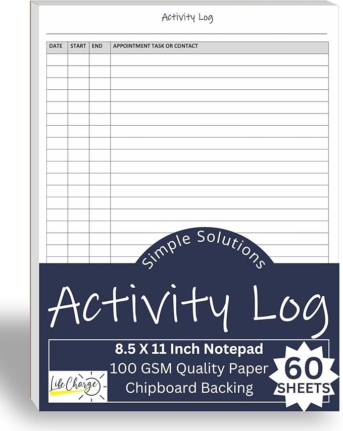 Activity Log Notepad – Daily Tracker Planning Pad for Office Productivity, Task Tracking & Time Management Planner – Work Communication Logbook Timesheet, Get Organized – 8.5 x 11 Legal Pad, 60 Page