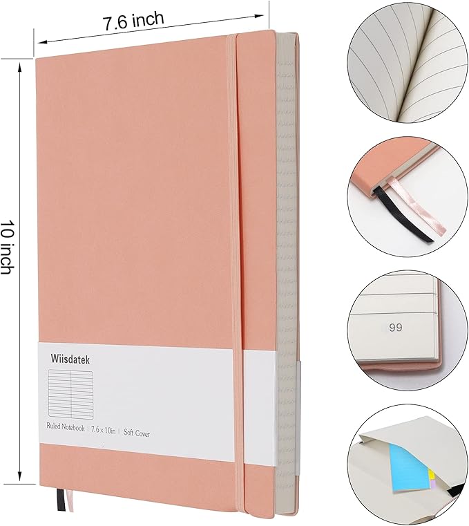 B5 College Ruled Notebooks - 2 Pack B5 Large Journal Notebooks with 376 Numbered Pages,100gsm Thick Lined Paper,Soft PU Leather Cover,7.6 X 10 inch(PINK)