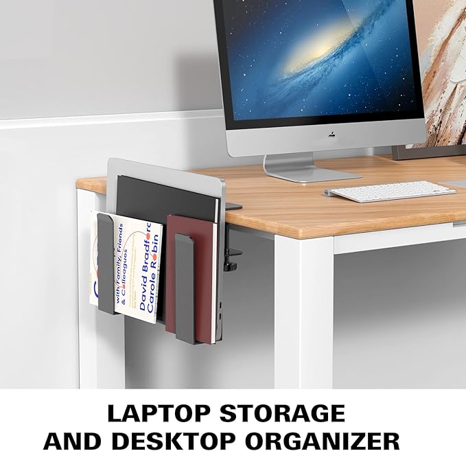 WYYHAA Adjustable Side Laptop Mount, No Drill Desk Storage Organizer, Metal Hanging Notebooks Holder, Punch-Free Clamp for MacBook Pro, Documents With Anti-Scratch Silicone