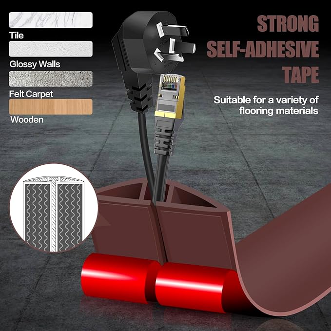 Floor Cord Cover Self Adhesive Cord Hider,10FT Cable Management, Extension Strip Protector for Wires, Prevent Cable Trips for Offices, Gyms, Exhibitions Cavity:0.51"(W) x 0.3"(H) Coffee