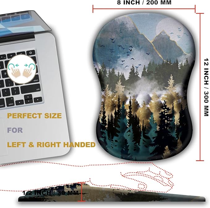 Ergonomic Wrist Rest Mouse Pad, Massage Relief for Carpal Tunnel, Entire Memory Foam Non-Slip, Computer Mouse Pad for Wireless, Forest Sunrise