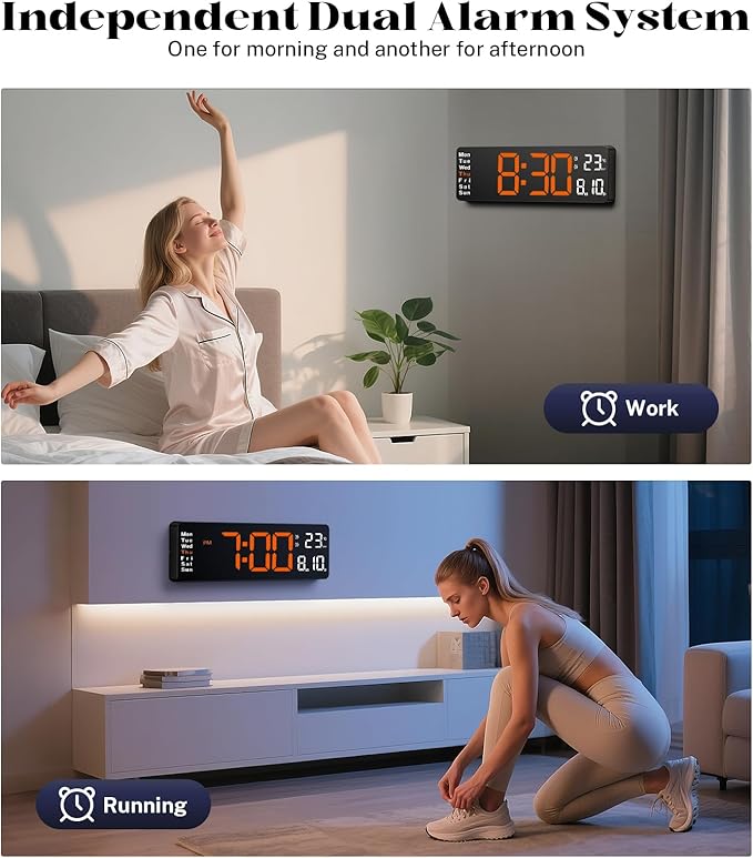 16" Large Digital Clock for Classroom, Digital Wall Clocks with Remote Control, Led Wall Clock with Date, Week, Alarm, Temperature, Night Light for Living Room, Bedroom, Gym, Garage, Office