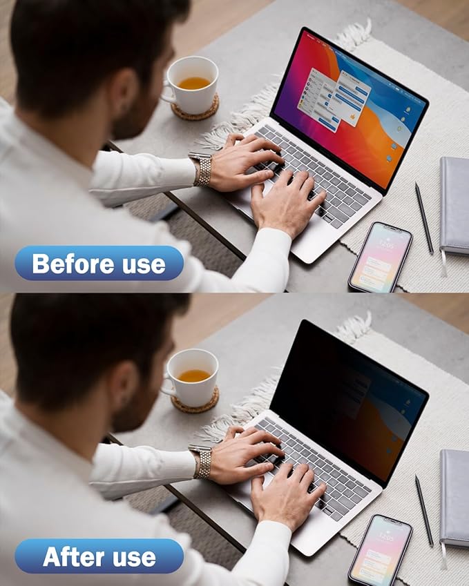 F FORITO Laptop Privacy Screen Protector Compatible with Apple MacBook Air 15.3-inch 2024 2023 Release M3 A3114 M2 A2941, Removable Anti Blue Light Crystal Clear Privacy Screen Filter