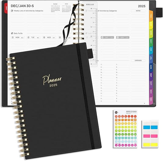 EMSHOI 2025 Planner Hourly Daily Weekly and Monthly, A4 (8.5x11), 3-Tier Appointment Book Vertical Schedule Calendar Organizer for Women Men Work Business, with Monthly Tabs, Note Pages, Black