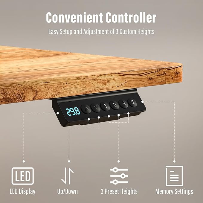 Kingant 48" x 30" Standing Desk with Drawers, Large Desktop, Ergonomic Sit Stand Desk for Home Office Work, Cable Management, 3 Preset Heights & 2 Hooks, Light Rustic
