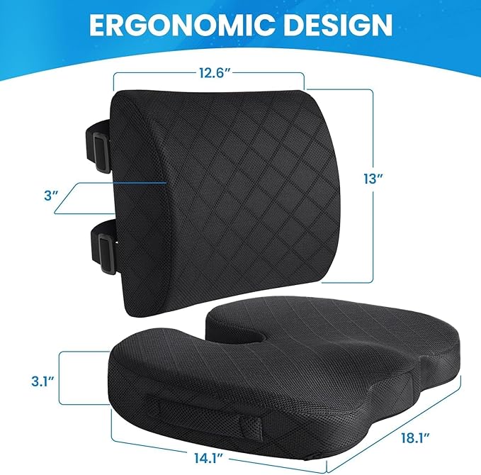 TushGuard Office Chair Cushions with Handles, Back&Seat Cushion, Sciatica & Back Coccyx Tailbone Discomfort Easing Chair Pad, Memory Foam Lumbar Support Pillow for Gaming, Desk, Wheelchair, Car(Black)