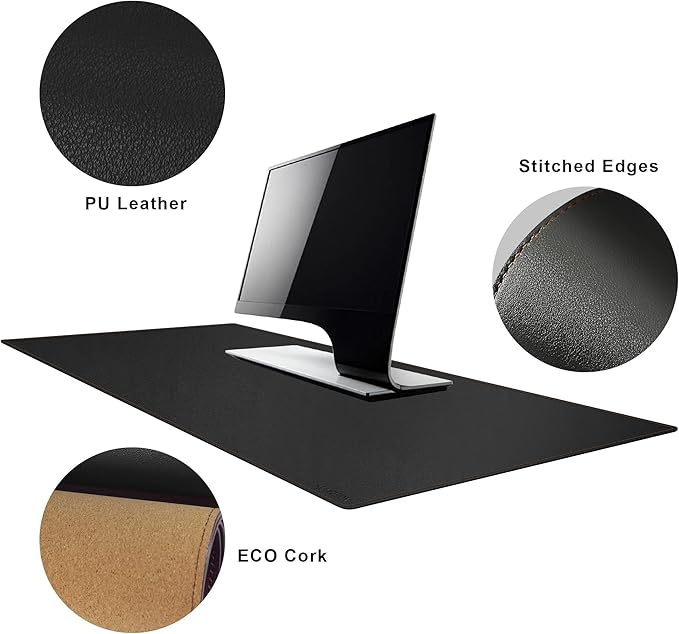MAIDERN 47.2" x 23.6" XXL Cork & Leather Desk Mat, Reversible Full Desk Mouse Pad Protector (Black)