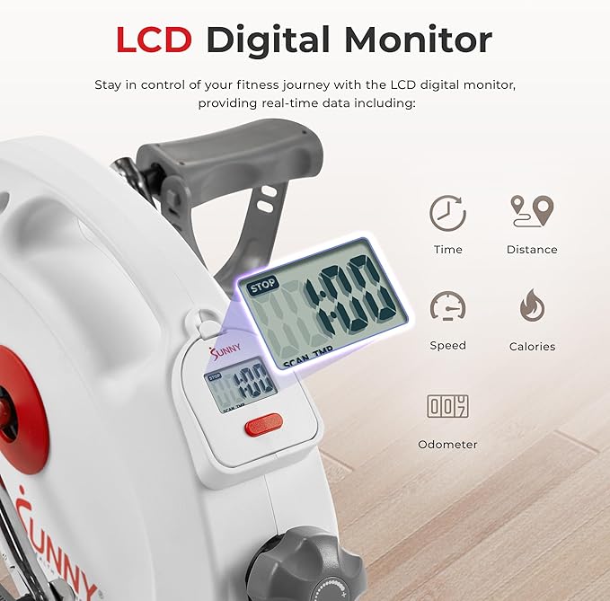 Sunny Health & Fitness Smart Under-Desk Bike Exerciser, Low-Impact Cardio Cycling Equipment for Home/Office, Mini Paddler for Arm/Leg Mobility Training, Free SunnyFit App Connect, Optional Motorized