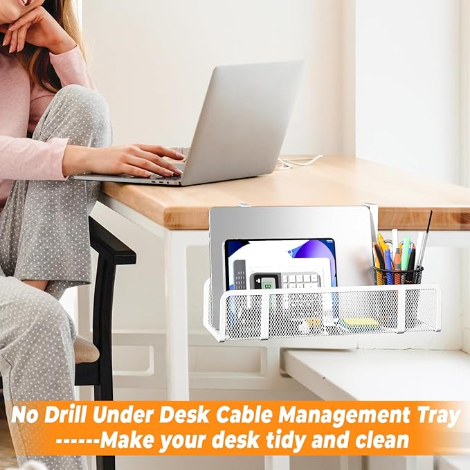 Under Desk Cable Tray - Wire Management Organizer Box, Cord Raceways for Office, Home - No Damage, No Drill