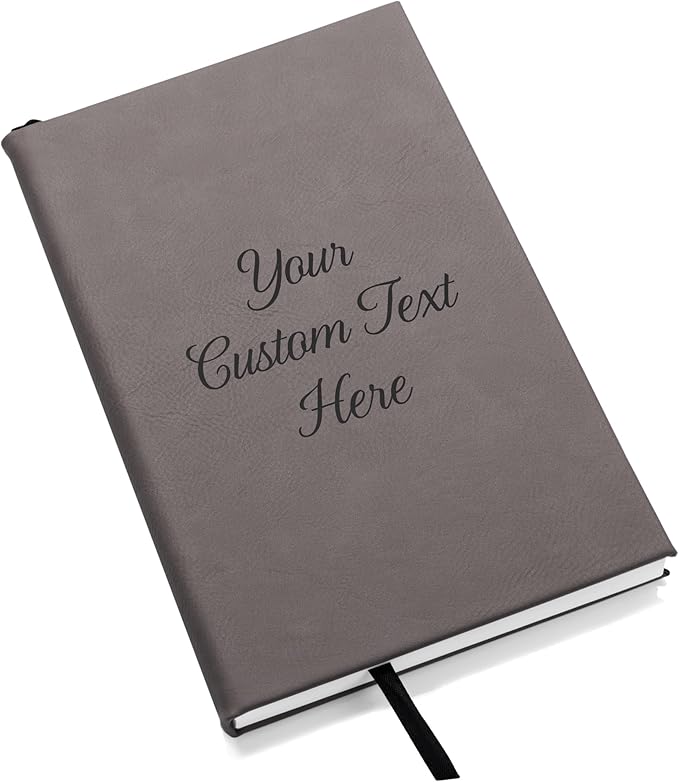 Lifetime Creations Customized Create Your Own Notebook Journal (Gray) - Personalized Hardcover Vegan Leather Journaling Notebooks, Business Gift for Women, Men, Teachers, Professionals