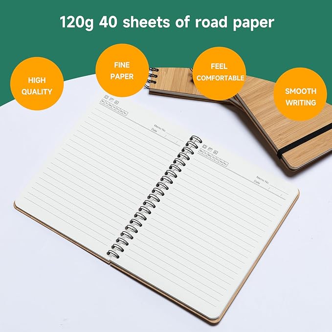 4 Set Lined Bamboo Journal Notebook,80 Pages,5.3”*7.2”,Hardcover Executive Notebooks,Daily Journal Notebook for Work,Travel,School,Note Taking,College (4)