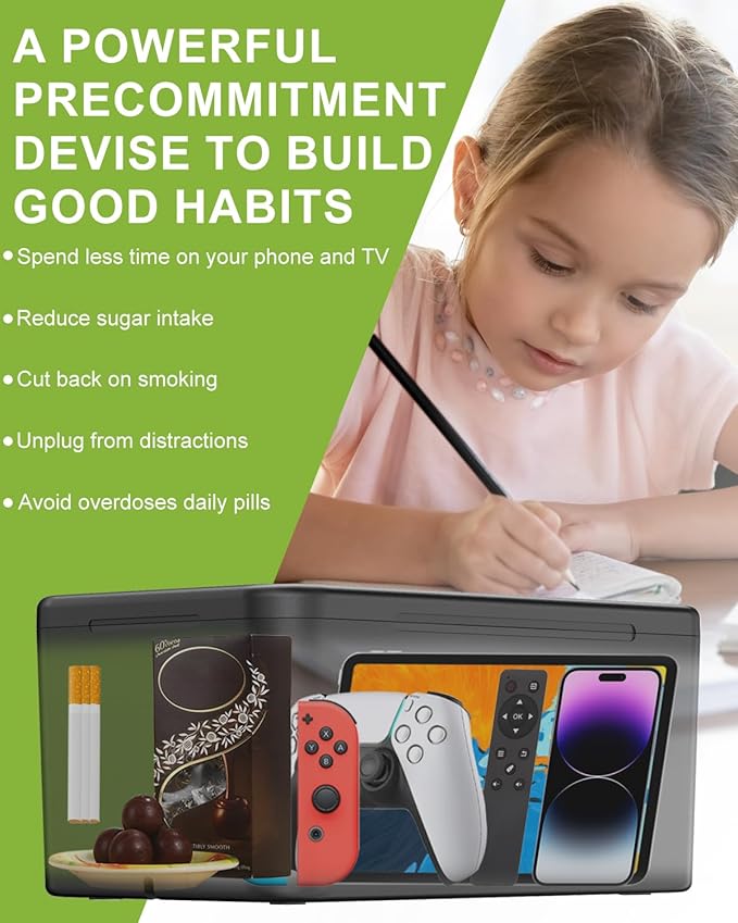 Safe Timed Lock Box, Phone Lock Box with Timer Unplug from Phones,Video Games,Social Media,Snacks&Cravings,Self-Control Lockable Storage Box, Phone Locker Time Locking Container for Better Habits