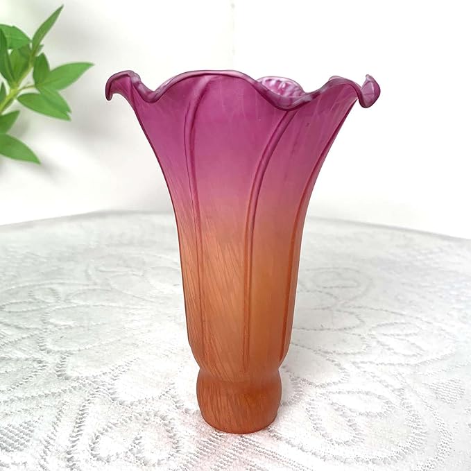 Bieye LS21 Lily Flower Blown Glass Lampshade (Orange Purple, Opening I.D. 1.26" x O.D. 1.5")
