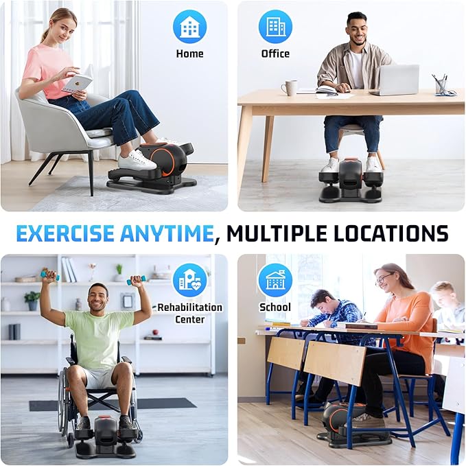 ANCHEER Under Desk Elliptical, 24-in-1 (12 Auto & 12 Manual) Elliptical Machine with Wireless Remote&Dual-Direction, Quiet Compact Leg Exerciser for Home Office