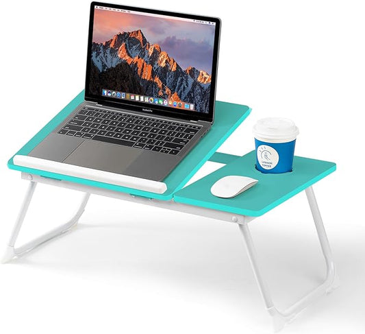 Laptop Desk for Bed Couch, Adjustable Foldable Bed Table with Cup Holder, Breakfast Serving Tray, Portable Laptop Lap Desk Stand for Working Reading Writing Eating Gaming (Blue)