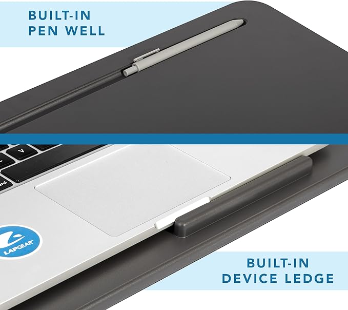 LAPGEAR Original Lap Desk – Large (17.9” x 13”) | Fits Up to 17.3” Laptops | Cushioned with Device Ledge, Pencil Tray & Handle | Portable & Lightweight | 12-Pack | Charcoal – Style No. 45005