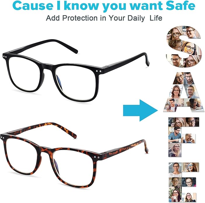 Blue Light Blocking Glasses, Blue Blocker Computer Glasses for Men Women, Anti Glare 400 UV & Eye Strain Fake Square Glasses