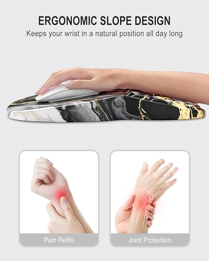 Auhoahsil Ergonomic Mouse Pad with Wrist Rest, Comfortable Slope Computer Mouse Mat with Wrist Support, Memory Foam Filling, Non-Slip Silicone Base, Pain Relief for Gaming Work, 8" x 12", Gray Marble