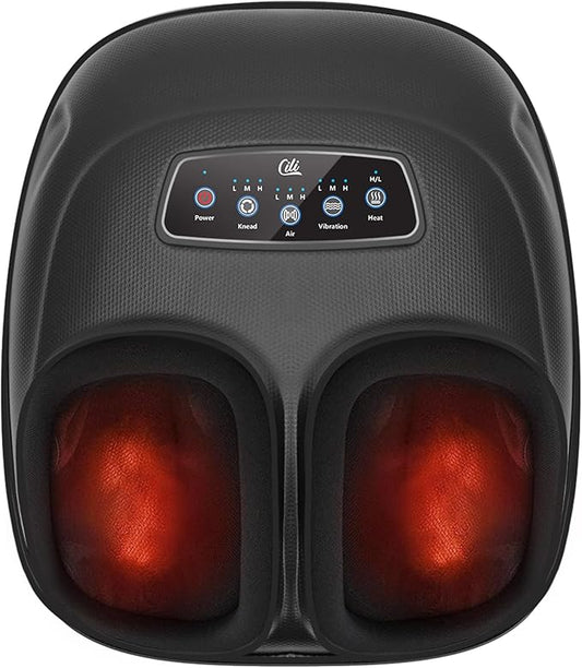 CILI Shiatsu Foot Massager Machine, Electric Heated Feet Massager for Plantar Fasciitis, Kneading Vibration Compression, Detachable Sleeve, Up to Men Size 13, Gifts for Dad Men