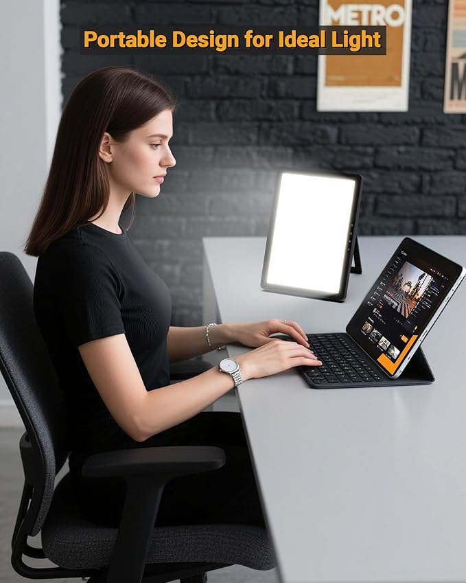 Light Therapy Lamp, 12000 Lux Full Spectrum 3 in 1 Therapy Lamps UV-Free LED Sunlight, Adjustable 10 Brightness 5 Color Modes, Timer, Height, Angle& Detachable Stand, Black