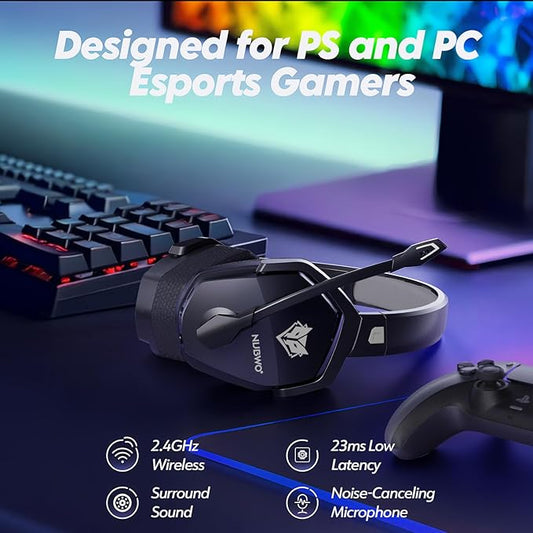 NUBWO Wireless Gaming Headset with Mic for Ps5 Ps4 PC, Zero Interference, 100-Hour Battery All-Day Play, 23ms Sync for Fortnite & Call of Duty/FPS Gamers, Triple Mode All Devices Compatible - Gray