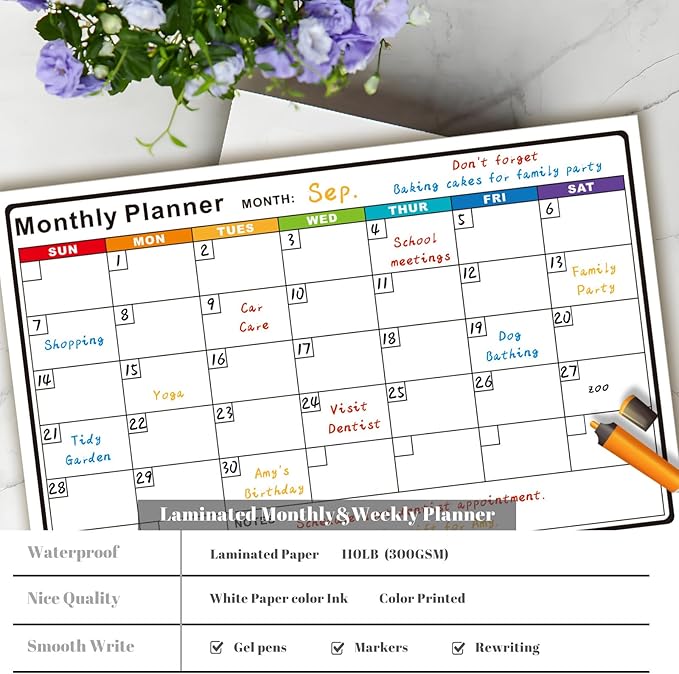 2026 Calendar 3-Pack: 2 Double-Sided Yearly Wall Calendars (Vertical/Horizontal) + 1 Laminated Monthly & Weekly Wet Erase Planner - 11x17 Inch Reversible Desk Calendar for Office, School, Home