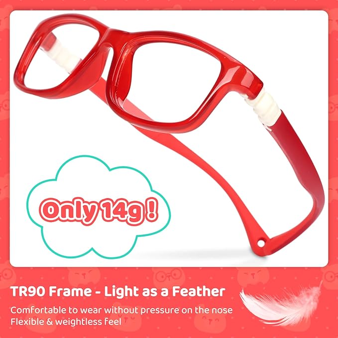 BiBiBear Toddler/Kids/Teens Glasses - Unbreakable TR90 Frame, 180° Flexible, Lightweight & Safe Glasses for Kids Age 2-15