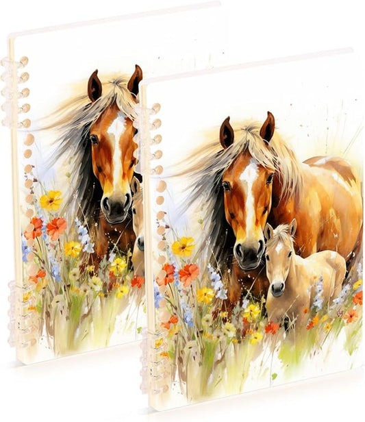 senya Spiral Notebook Ruled 2 Pcs, Horse Among Flowers Journals for Study and Notes 60 Pages with Durable Hardcover