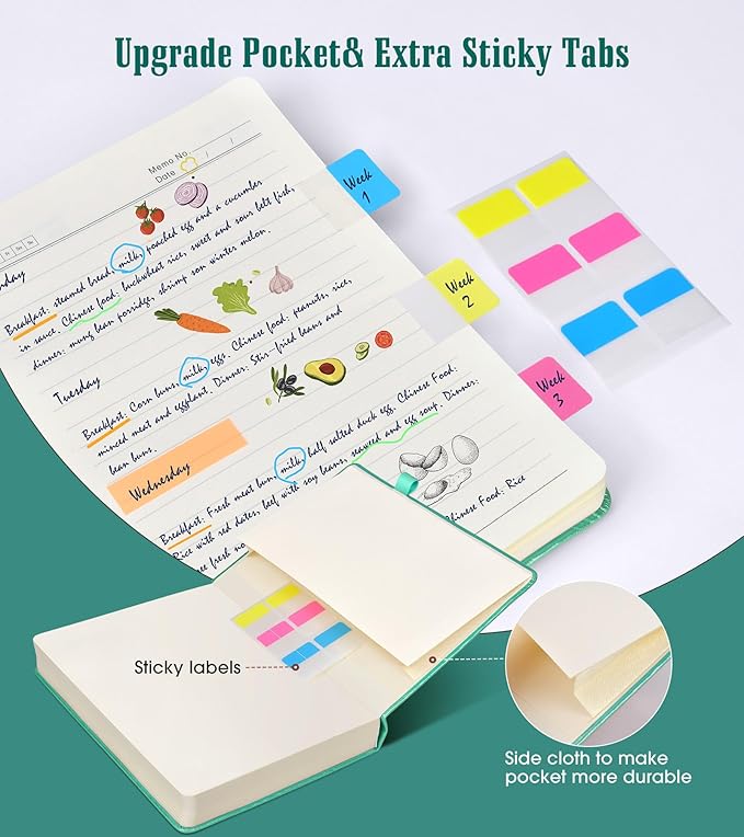 Lined Journal Notebook -365 Pages A5 Thick Journals for Writing Hardcover Leather Journal for Women Men, Daily Journal Notebook for Work, Note Taking, 100Gsm Lined Paper Teal 5.75" x 8.38"