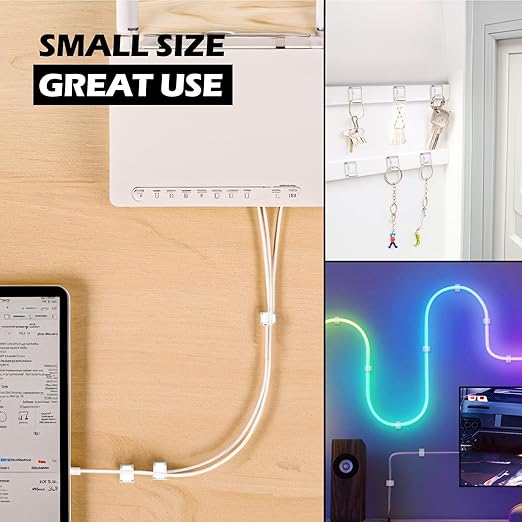 AGPTEK Ethernet Cable Clips, 60 PCS Adhesive Wire Clips, Flat Cord Clips Small Cable Holder Management for Home Wall Flat Ethernet Network Cord Organizer, Decoration Fairy Light Sticky Hooks, Clear