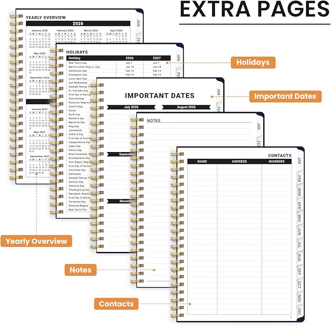 2026 Planner, Monthly and Weekly Calendar Planner for Women, January 2026 - December 2026, Hardcover Pretty 2026 Agenda Planner Book with Tabs, Spiral Bound, Perfect for School Office Home Supplies, 6.3" x 8.5" - Spring Daffodils